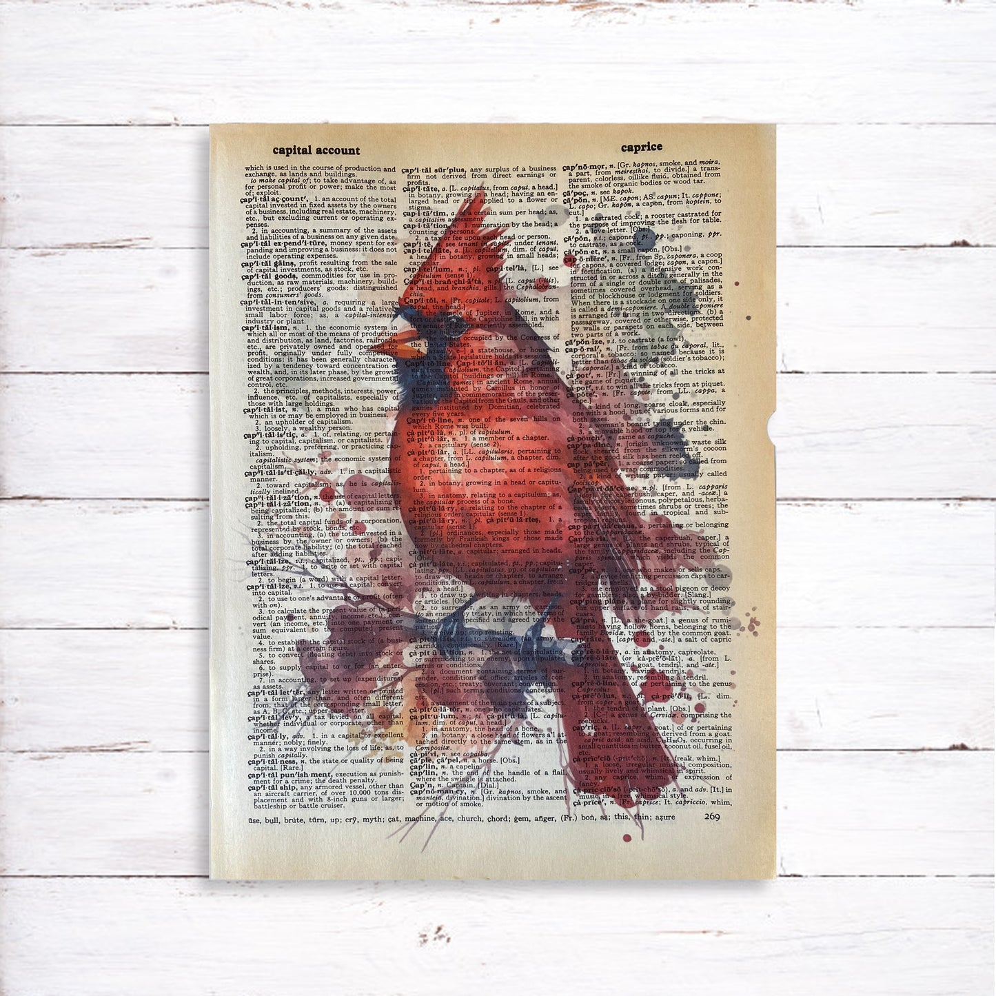 Recycled Vintage Dictionary Page Art Print - Cardinal