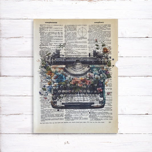 Recycled Vintage Dictionary Page Art Print - Floral Typewriter