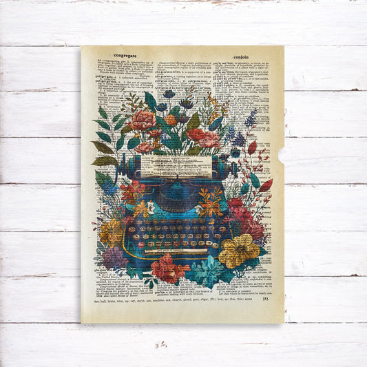 Recycled Vintage Dictionary Page Art Print - Floral Typewriter