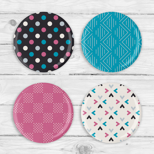 Retro Pattern Button Pin or Magnet Set