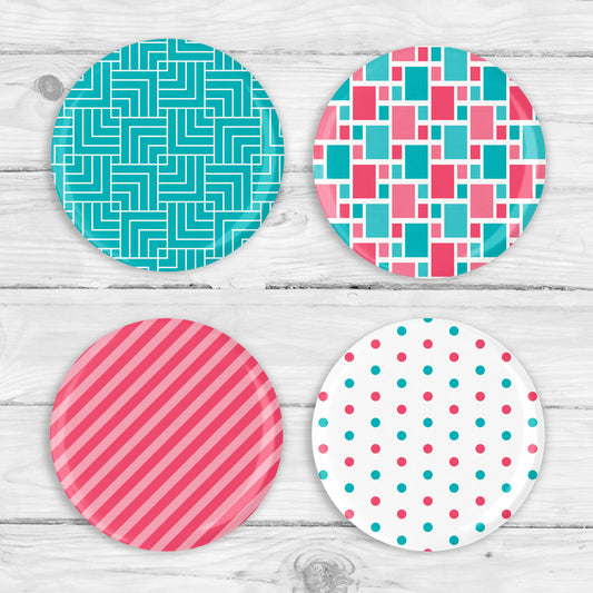 Retro Pattern Button Pin or Magnet Set