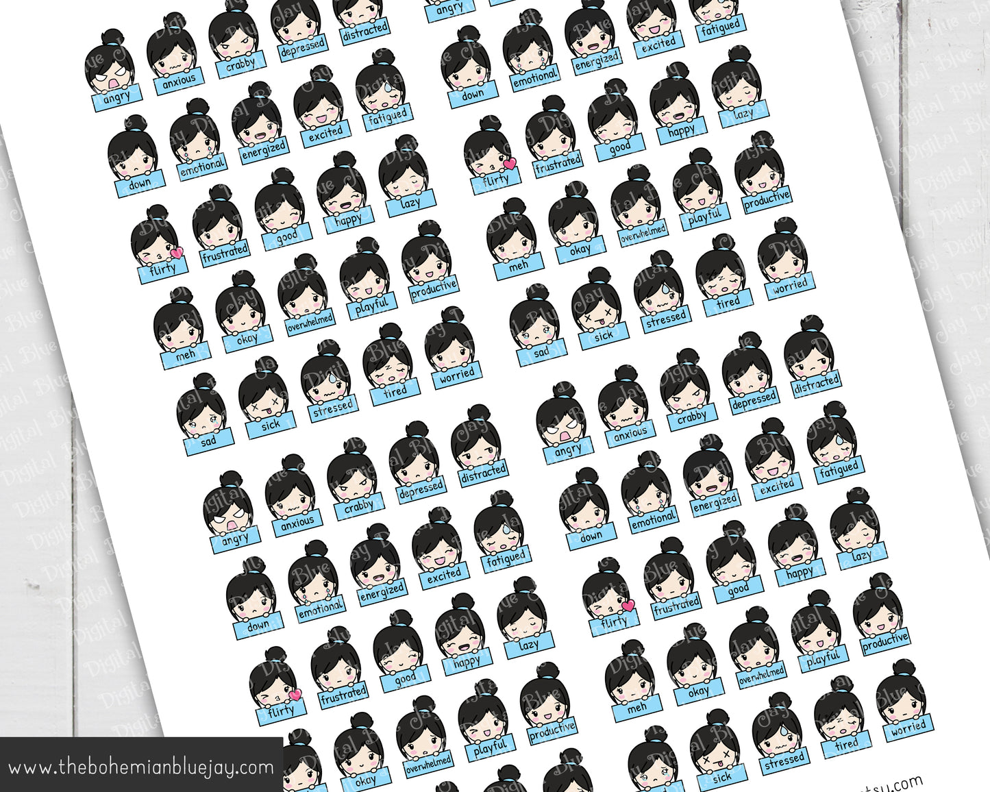 Printable Chibi Girl Mood Tracker Stickers
