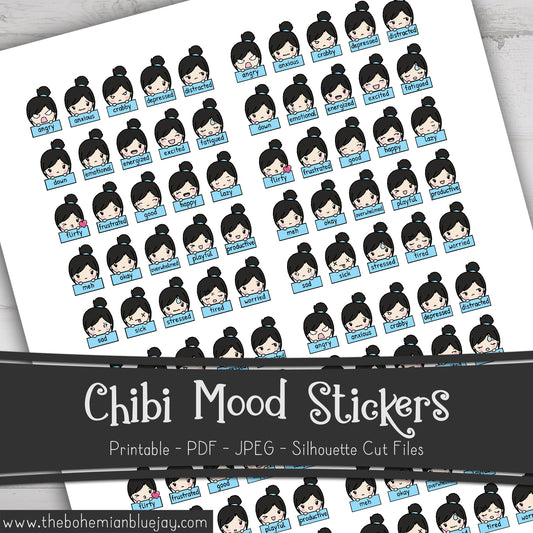 Printable Chibi Girl Mood Tracker Stickers