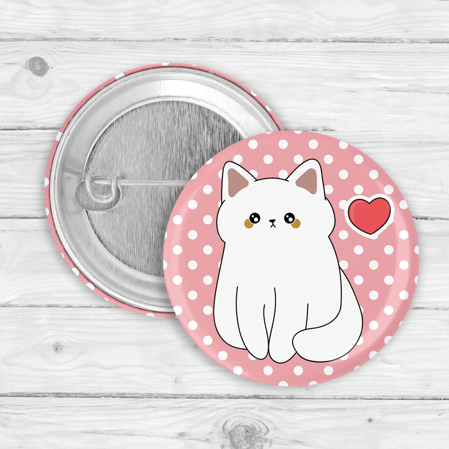 Polka Dot Cat Button Pin or Magnet