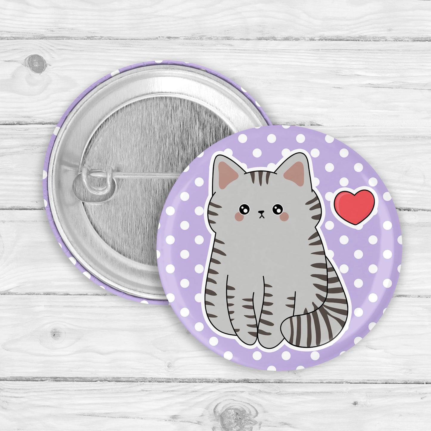 Polka Dot Cat Button Pin or Magnet