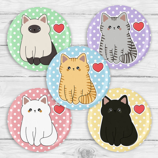 Polka Dot Cat Button Pin or Magnet