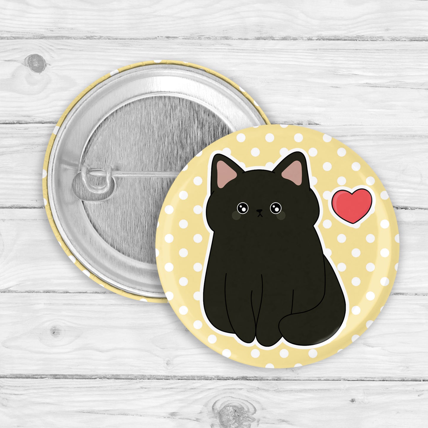 Polka Dot Cat Button Pin or Magnet
