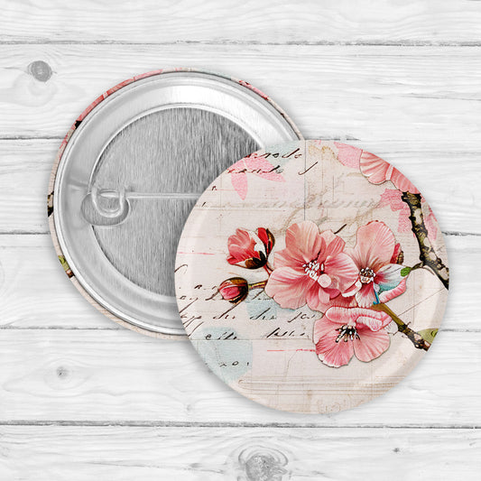 Cherry Blossom Button Pin or Magnet