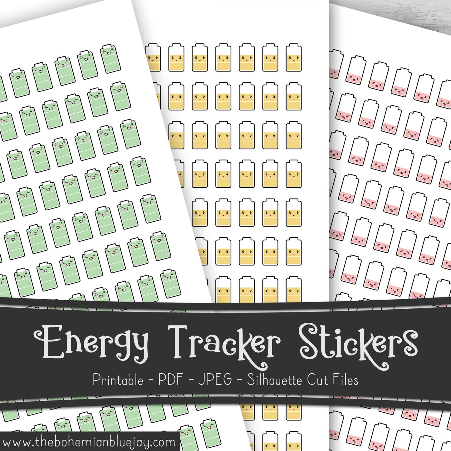 Printable Chibi Battery Energy Tracker Stickers