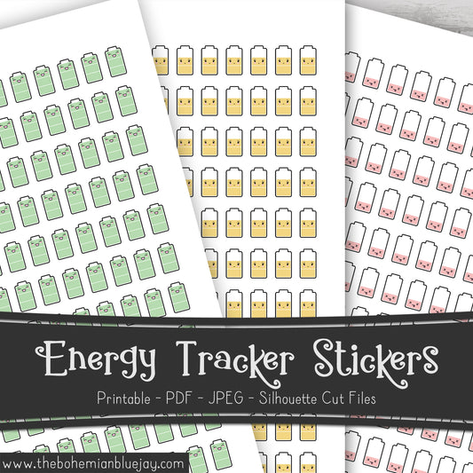 Printable Chibi Battery Energy Tracker Stickers