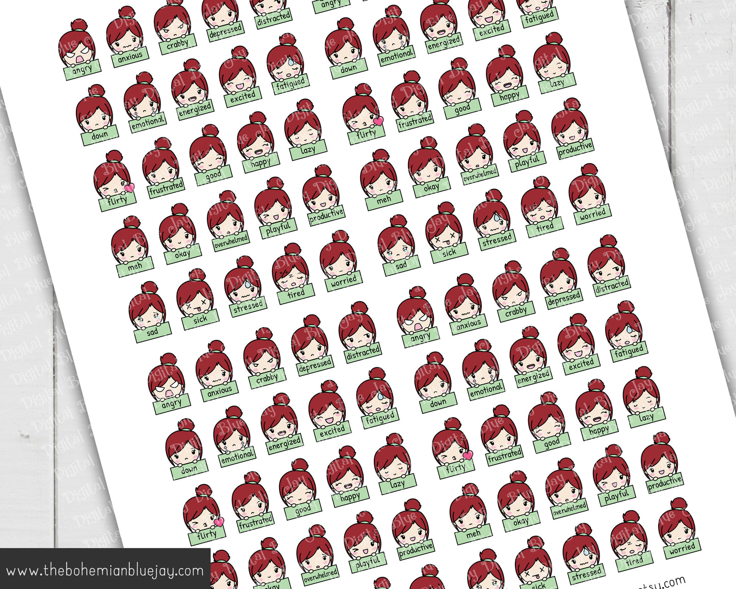 Printable Chibi Girl Mood Tracker Stickers