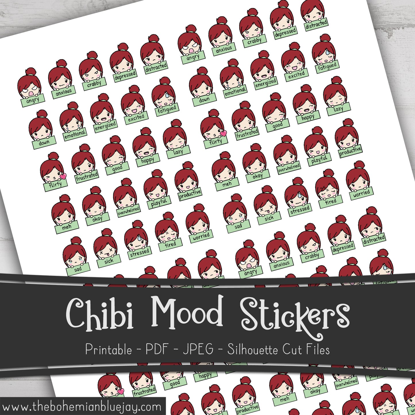 Printable Chibi Girl Mood Tracker Stickers