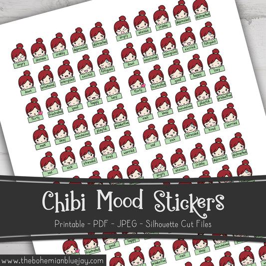 Printable Chibi Girl Mood Tracker Stickers