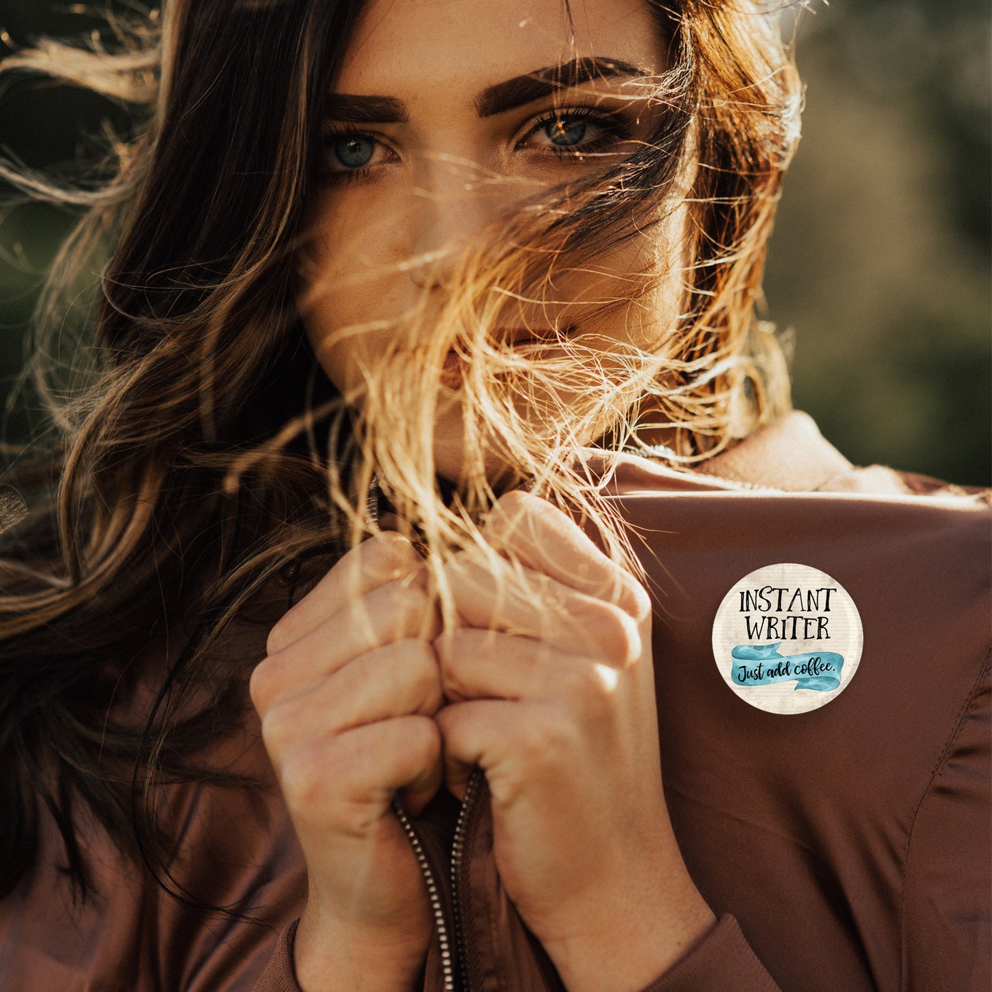 Instant Writer, Just Add Coffee Button Pin or Magnet