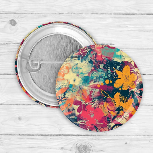 Boho Floral Button Pin or Magnet