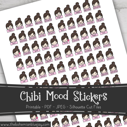 Printable Chibi Mood Tracker Stickers