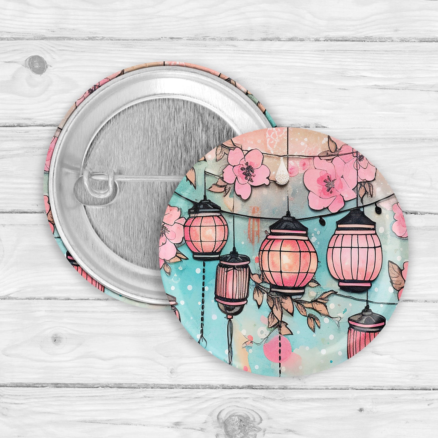 Pink Lanterns Button Pin or Magnet
