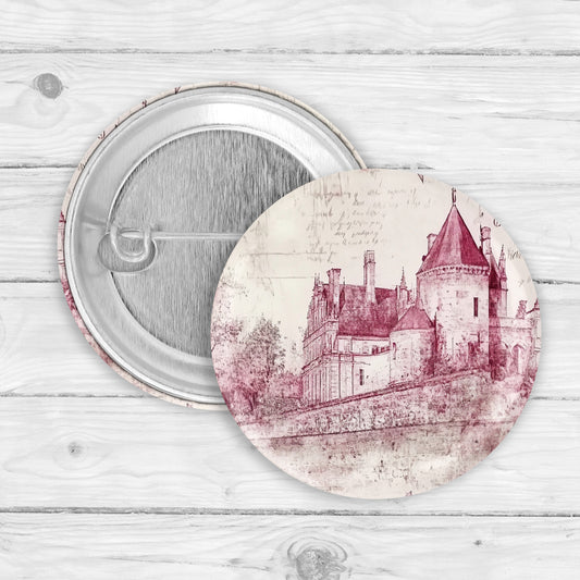 Vintage Pink Castle Button Pin or Magnet