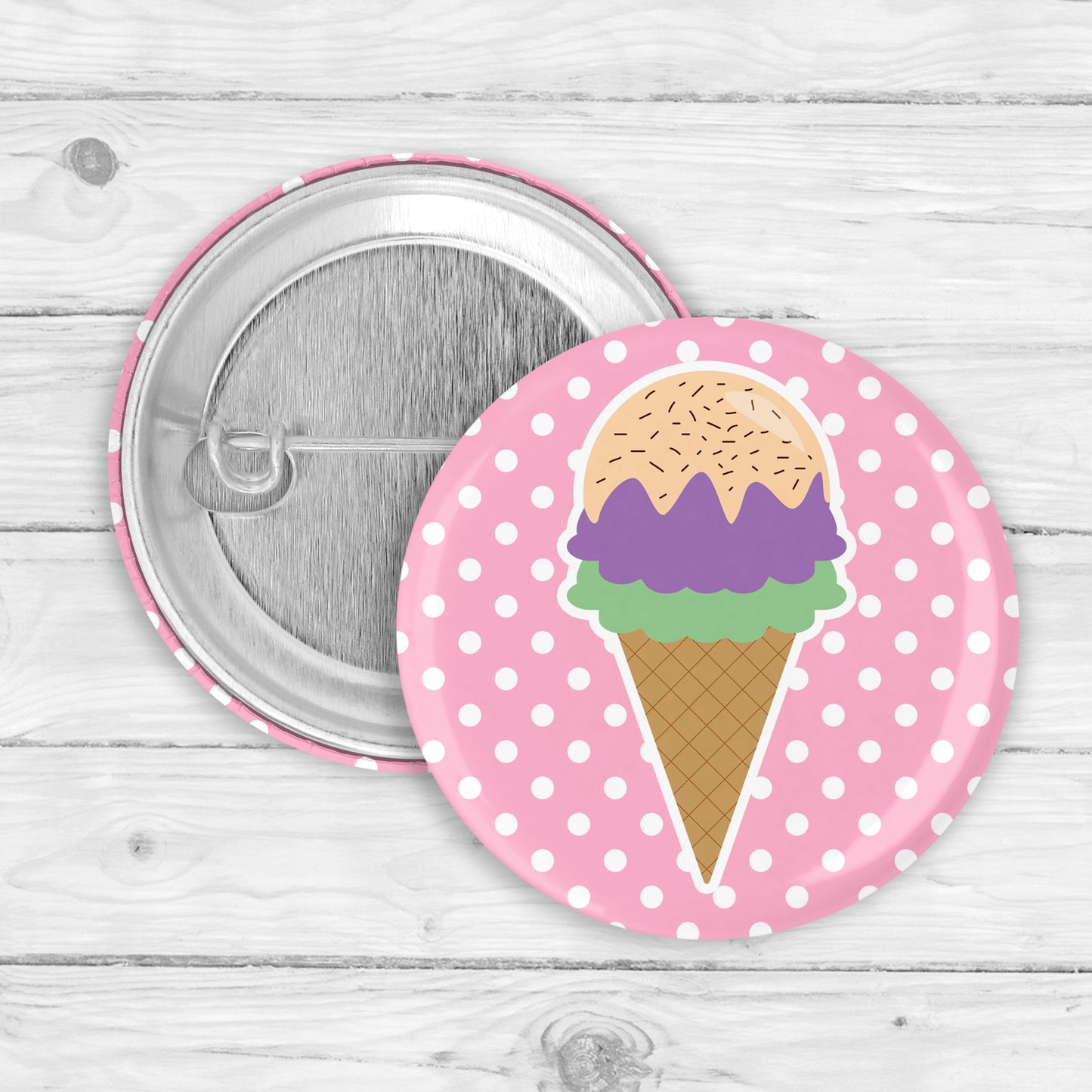 Polka Dot Ice Cream Cone Button Pin or Magnet