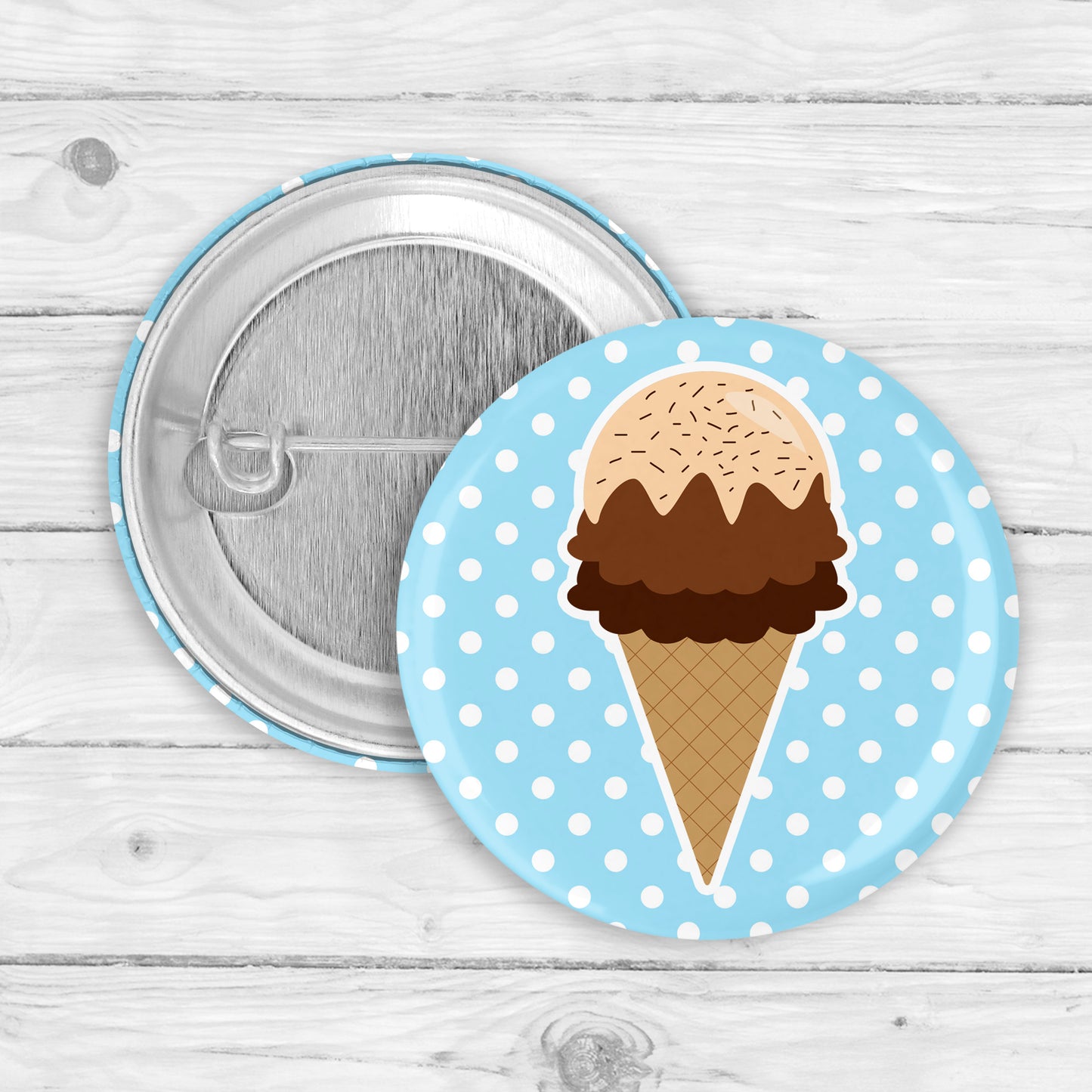 Polka Dot Ice Cream Cone Button Pin or Magnet