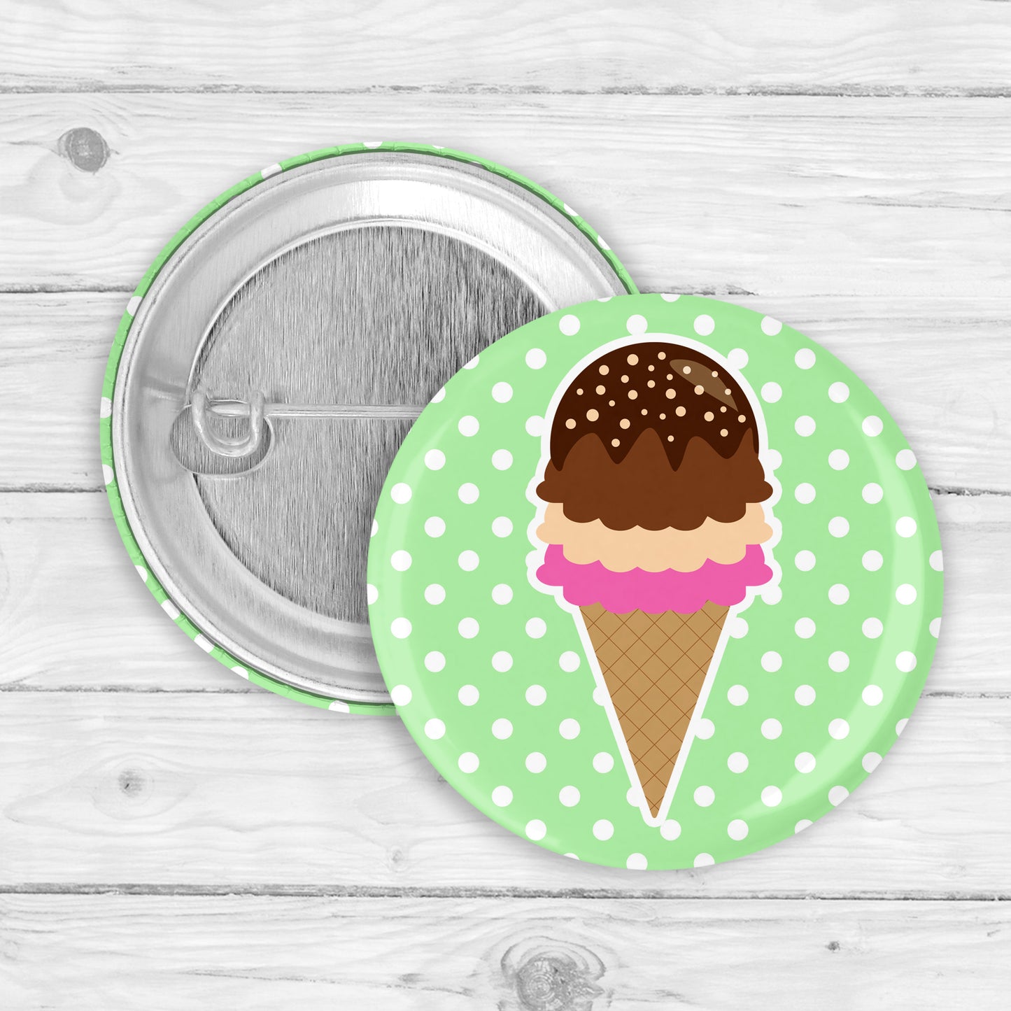 Polka Dot Ice Cream Cone Button Pin or Magnet