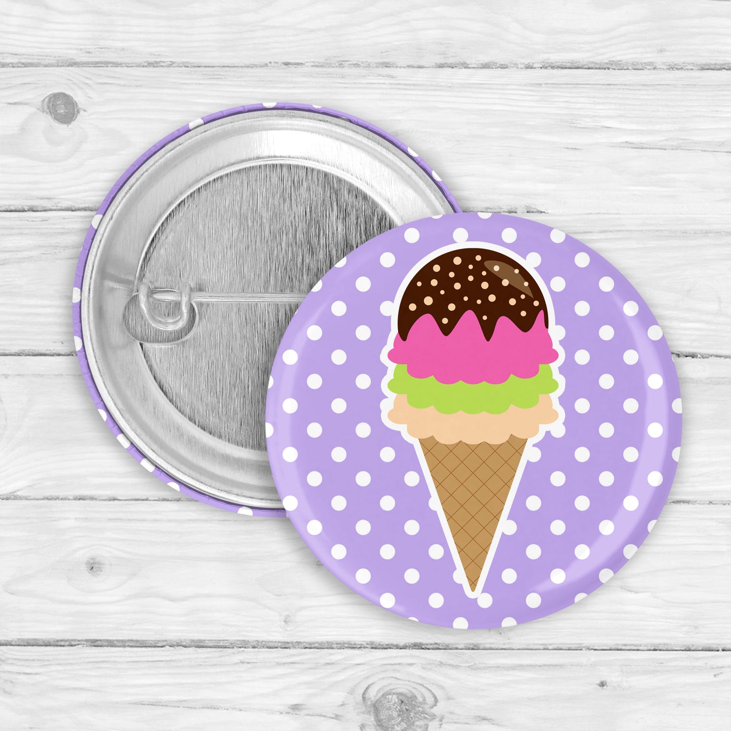 Polka Dot Ice Cream Cone Button Pin or Magnet