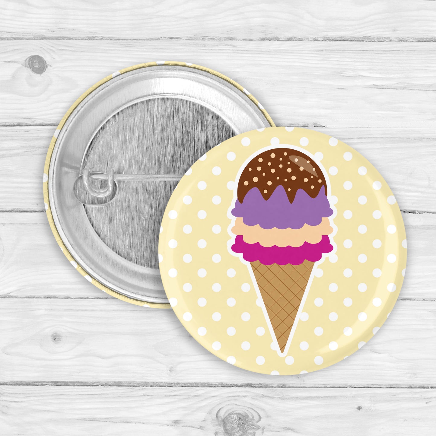 Polka Dot Ice Cream Cone Button Pin or Magnet