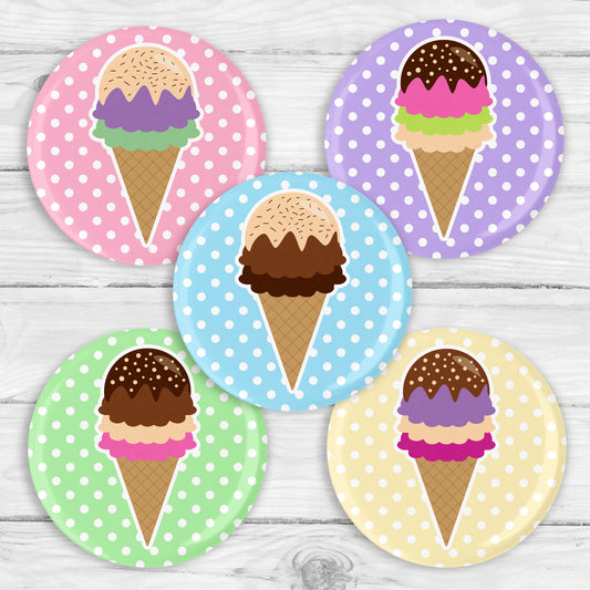 Polka Dot Ice Cream Cone Button Pin or Magnet
