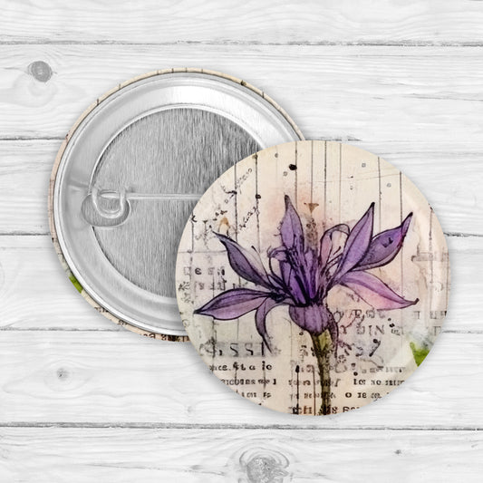 Vintage Purple Flower Button Pin or Magnet