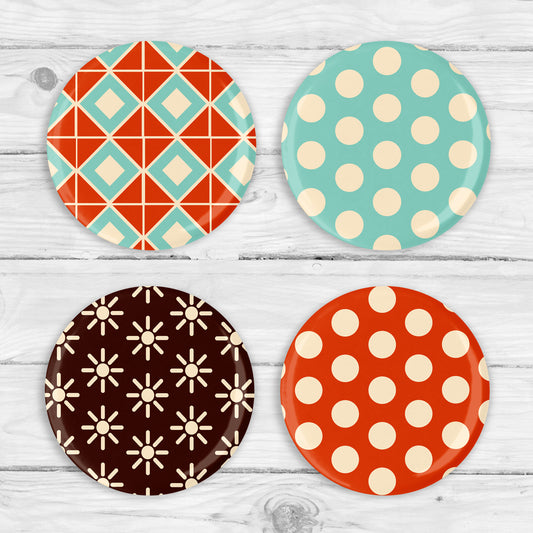 Retro Pattern Button Pin or Magnet Set