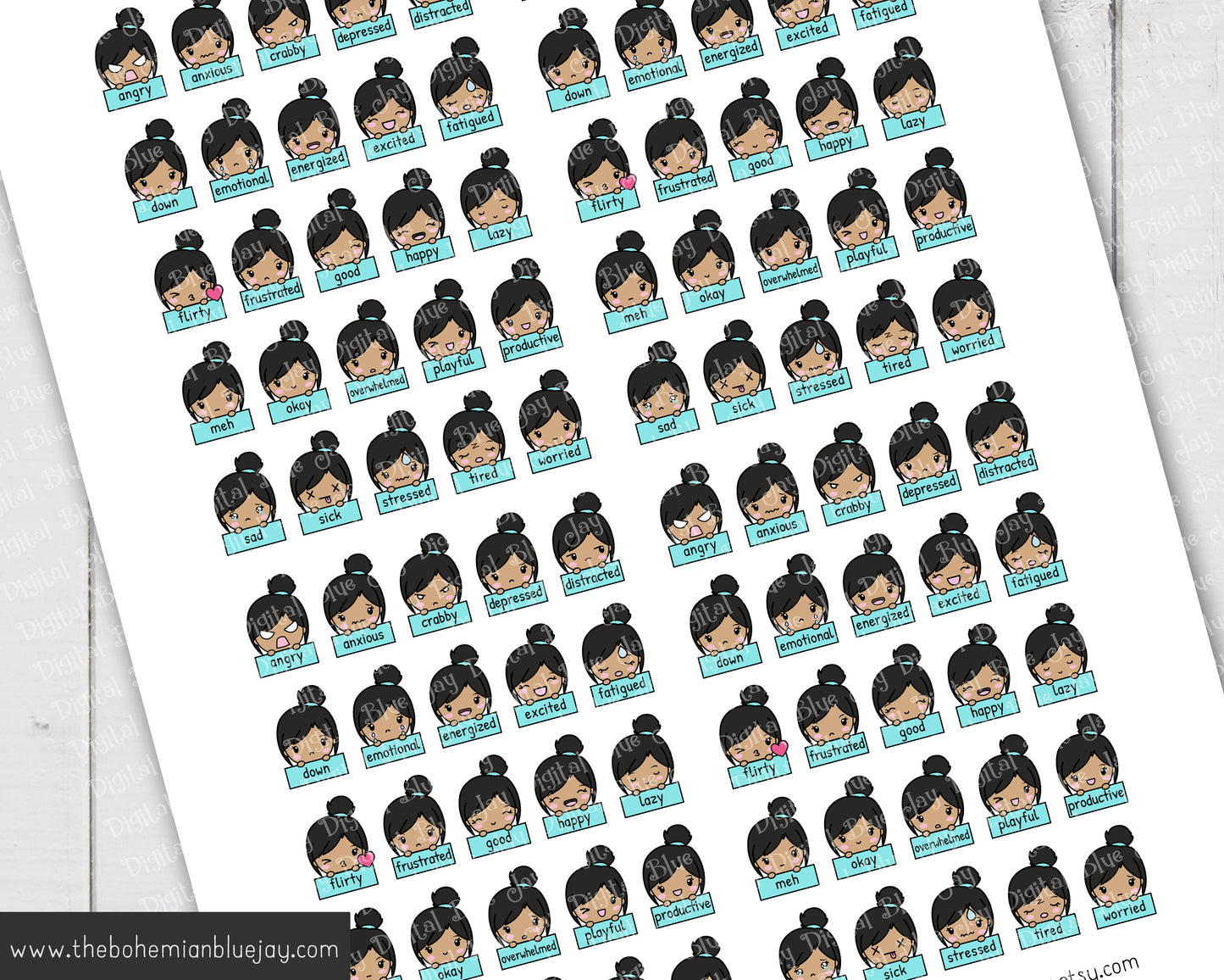 Printable Chibi Girl Mood Tracker Stickers