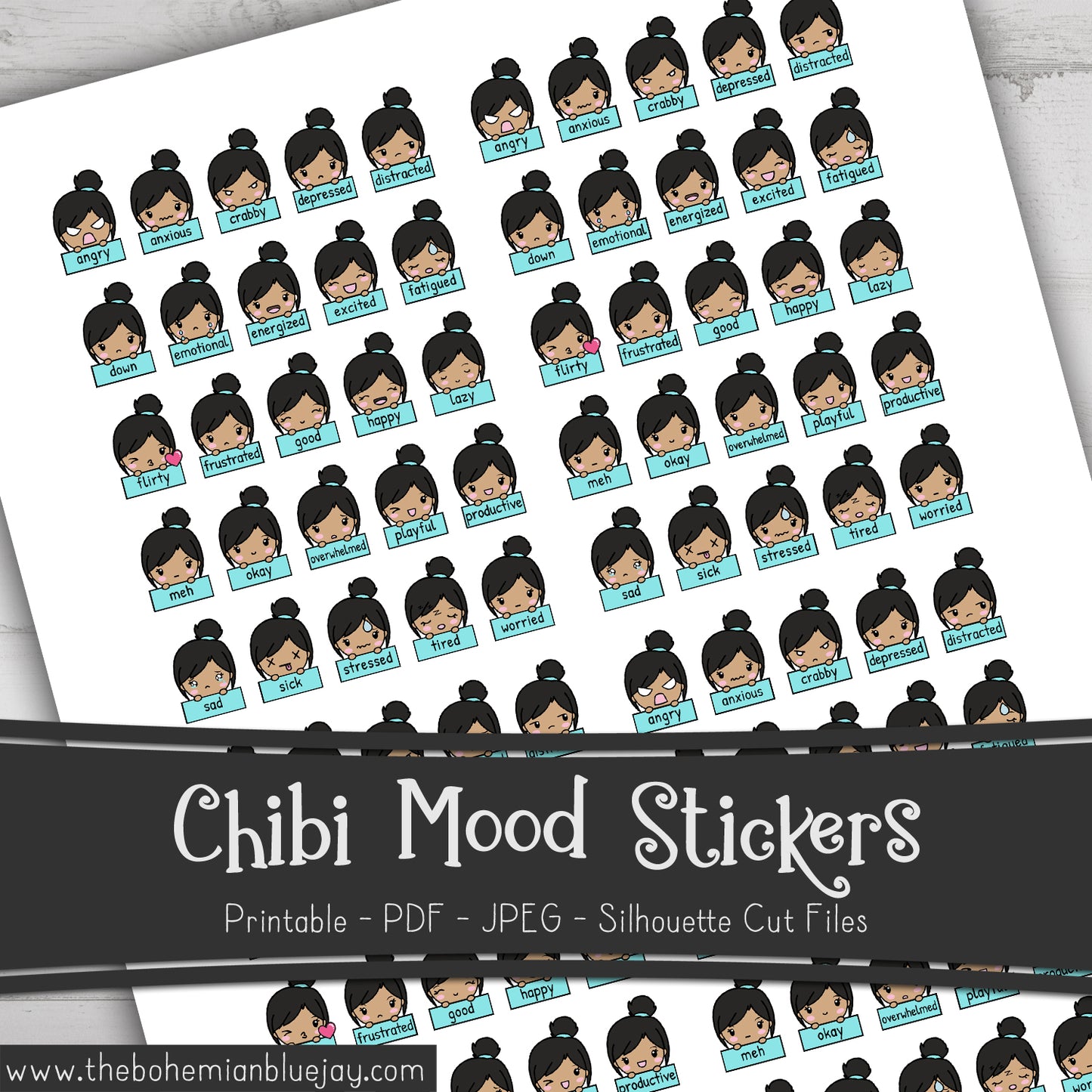 Printable Chibi Girl Mood Tracker Stickers