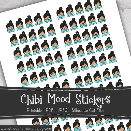 Printable Chibi Girl Mood Tracker Stickers