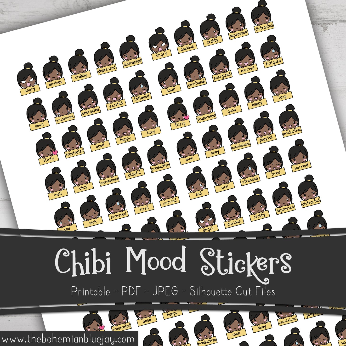 Printable Chibi Mood Tracker Stickers