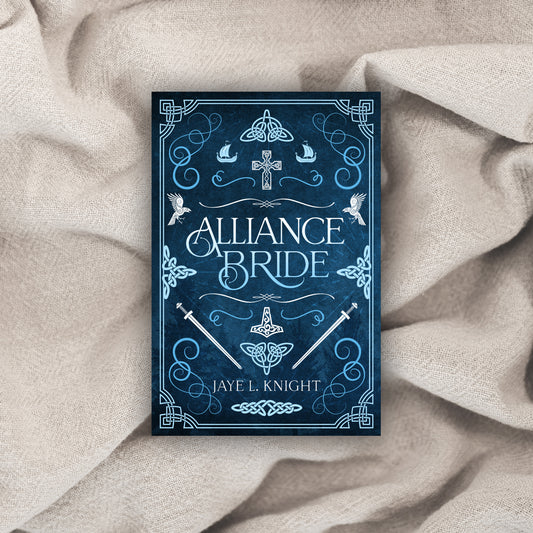 Book titled 'Alliance Bride' by Jaye L. Knight on a textured fabric background