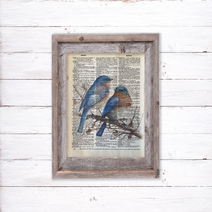 Recycled Vintage Dictionary Page Art Print - Blue Birds