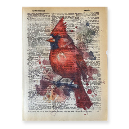 Recycled Vintage Dictionary Page Art Print - Cardinal