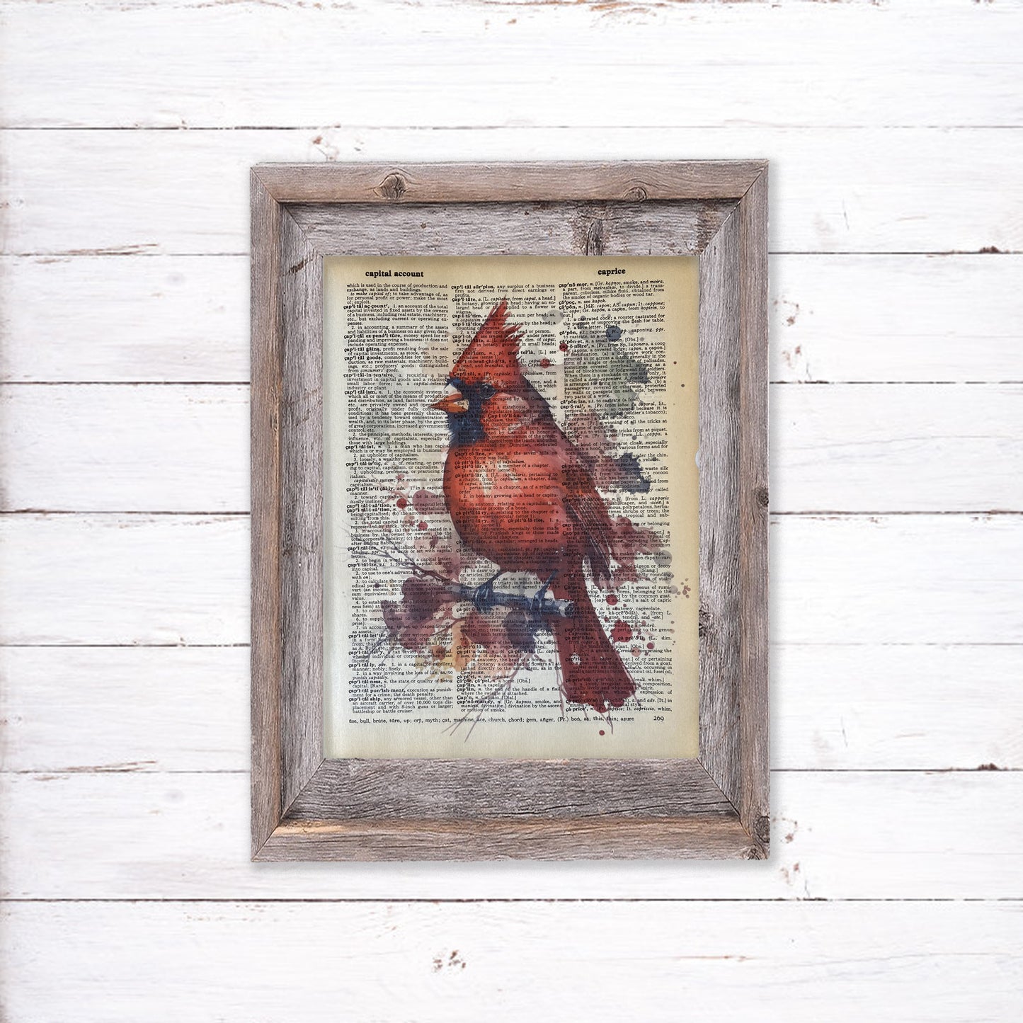 Recycled Vintage Dictionary Page Art Print - Cardinal