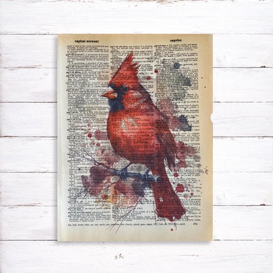 Recycled Vintage Dictionary Page Art Print - Cardinal