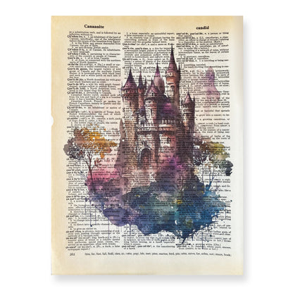 Recycled Vintage Dictionary Page Art Print - Fairy Tale Castle