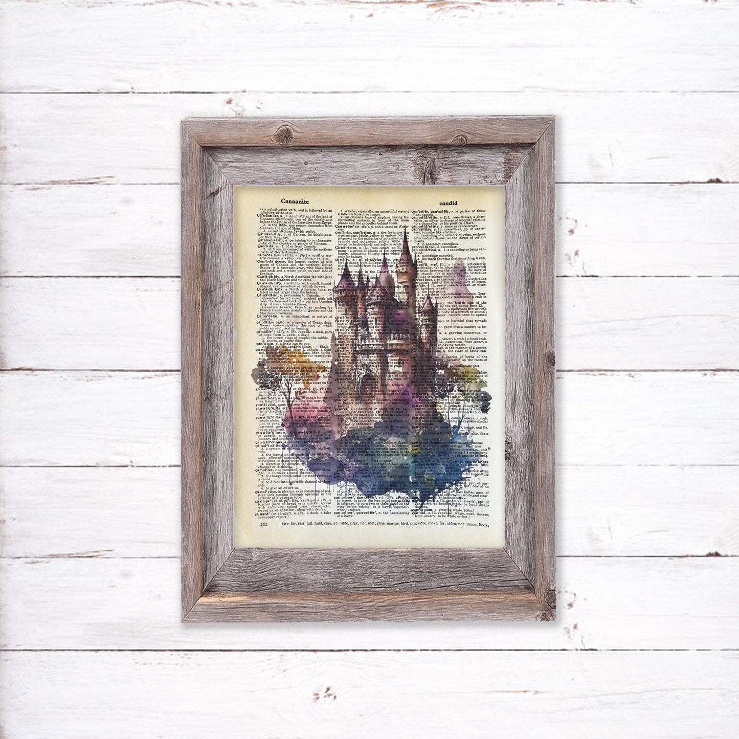 Recycled Vintage Dictionary Page Art Print - Fairy Tale Castle