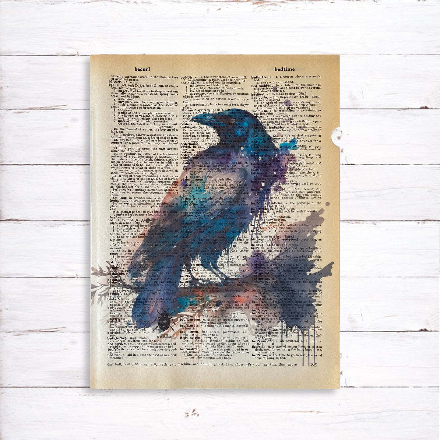 Recycled Vintage Dictionary Art Print - Crow