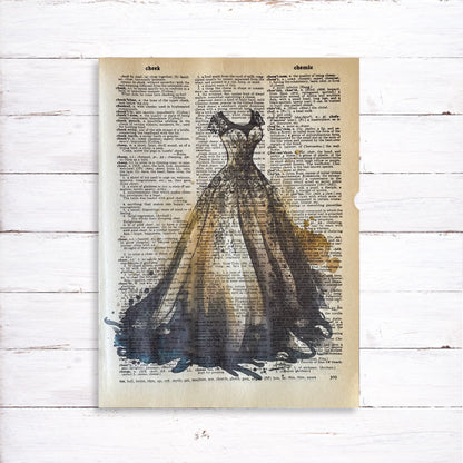 Recycled Vintage Dictionary Page Art Print - Ball Gown