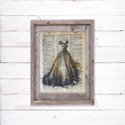 Recycled Vintage Dictionary Page Art Print - Ball Gown