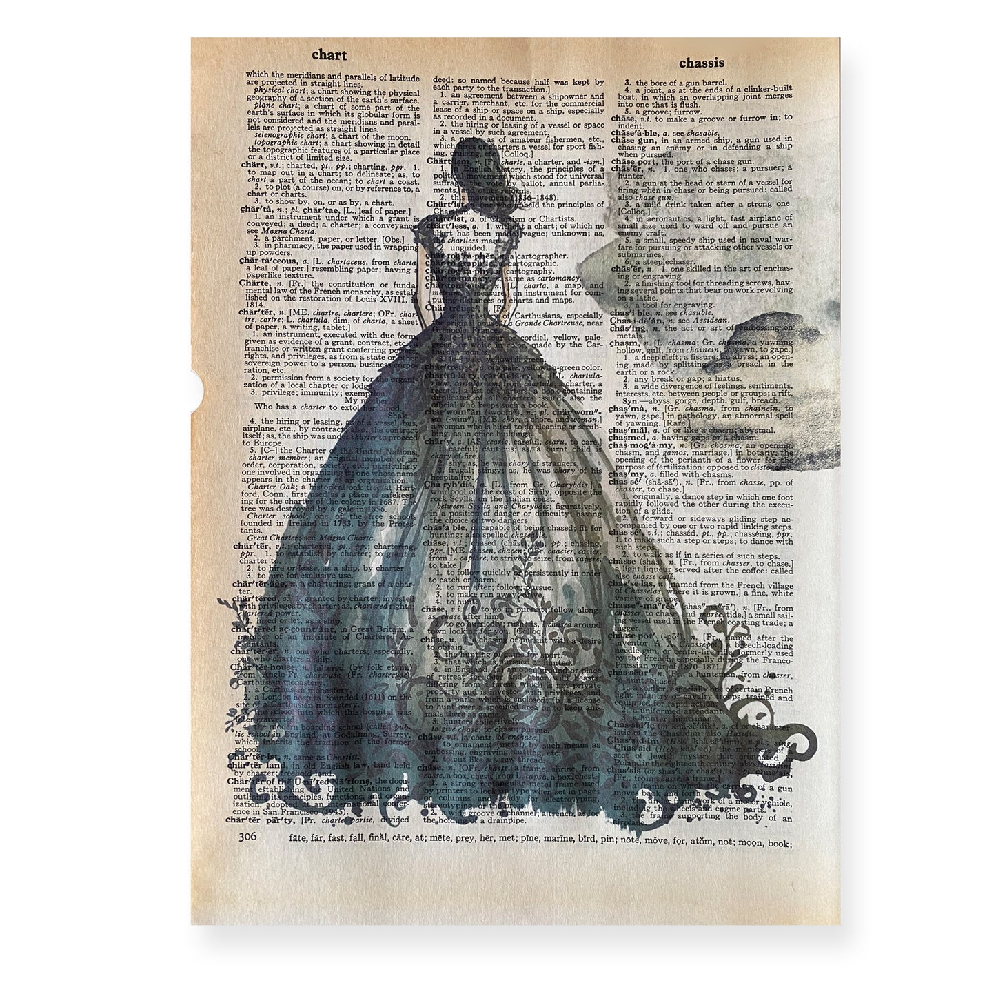 Recycled Vintage Dictionary Page Art Print - Ball Gown