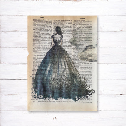 Recycled Vintage Dictionary Page Art Print - Ball Gown