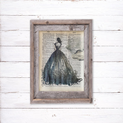 Recycled Vintage Dictionary Page Art Print - Ball Gown