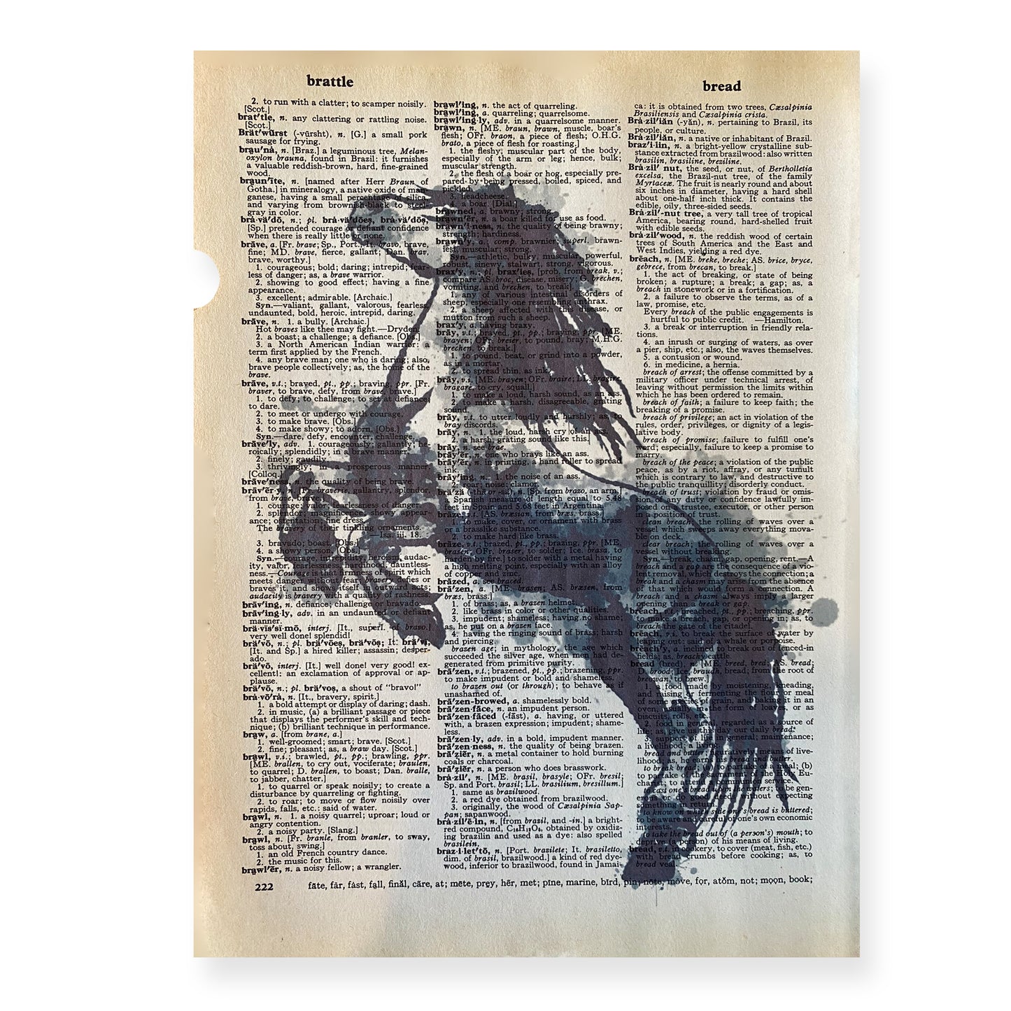 Recycled Vintage Dictionary Page Art Print - Rearing Horse