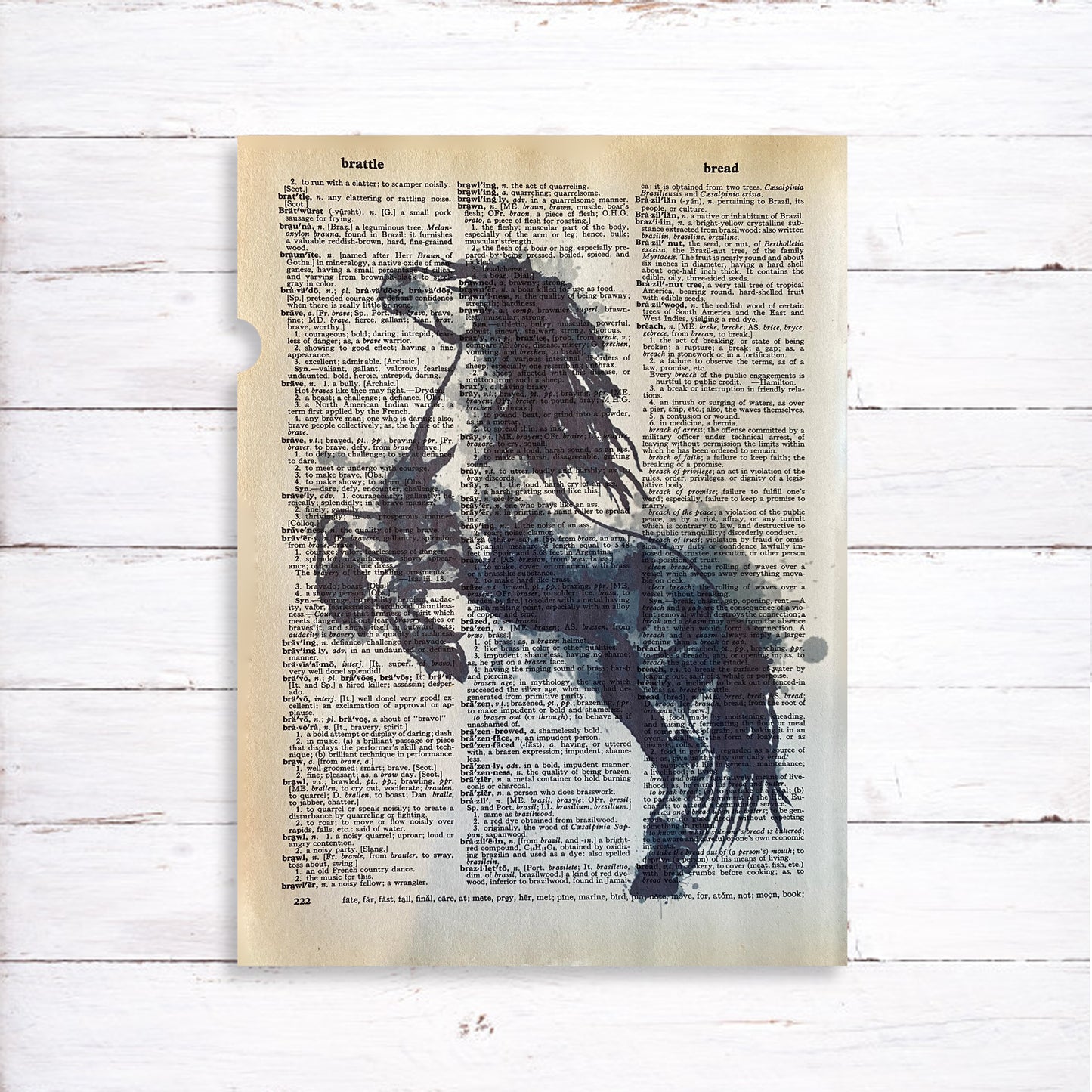 Recycled Vintage Dictionary Page Art Print - Rearing Horse