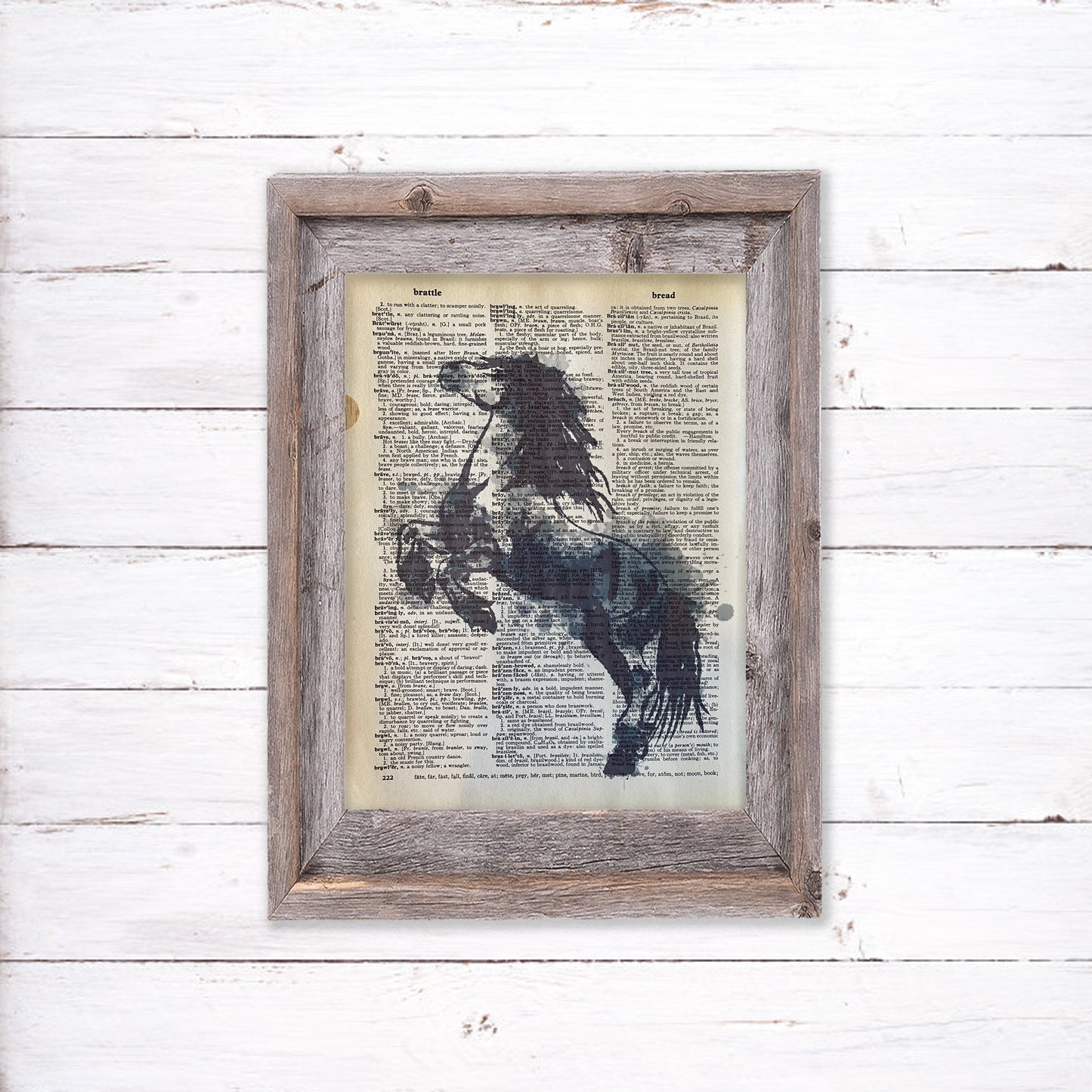 Recycled Vintage Dictionary Page Art Print - Rearing Horse